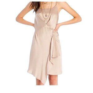 Lucky Brand Asymmetrical Silk Slip Dress Size Medium Cami Minimalist Neutral NEW